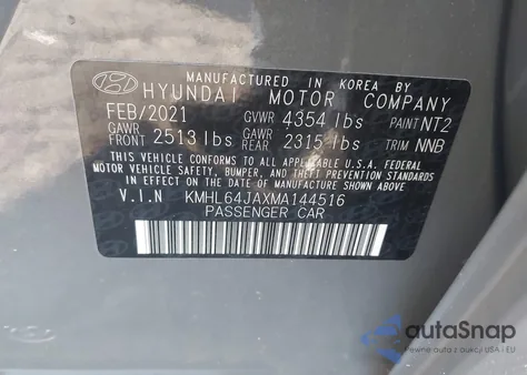 2021 Hyundai Sonata Sel z USA, uszkodzony, nr VIN KMHL64JAXMA144516